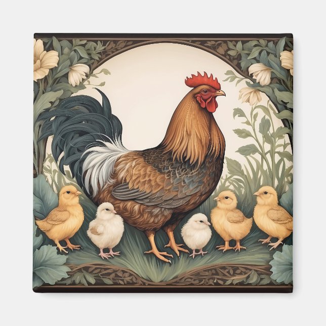 Aimant Élégante Mère Hen Avec Poussins (Devant)