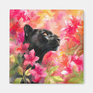 Aimant Élégante panthère noire florale sauvage florissant