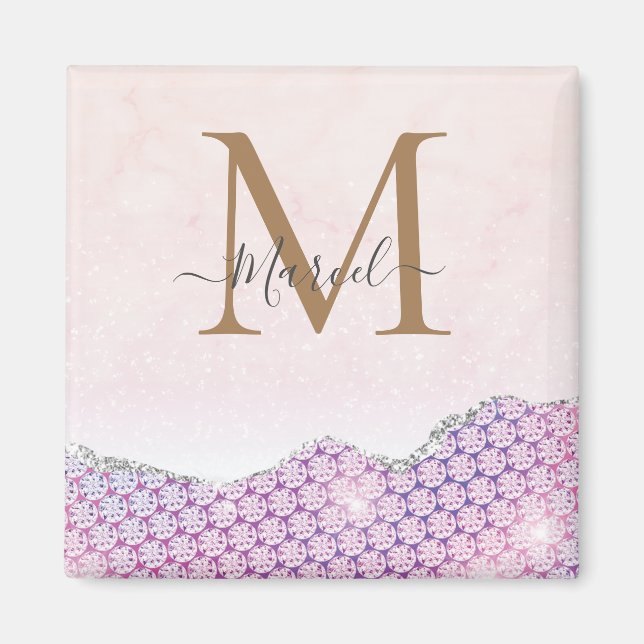 Aimant Élégante Parties scintillant rose Rose Monogram (Devant)