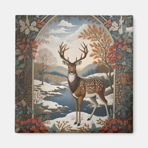 Aimant Élégante scène hivernale de cerfs Vintages