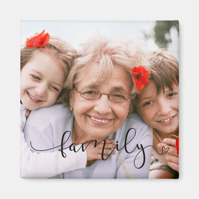 Aimant Élégante typographie noire | Photo de famille pers (Devant)