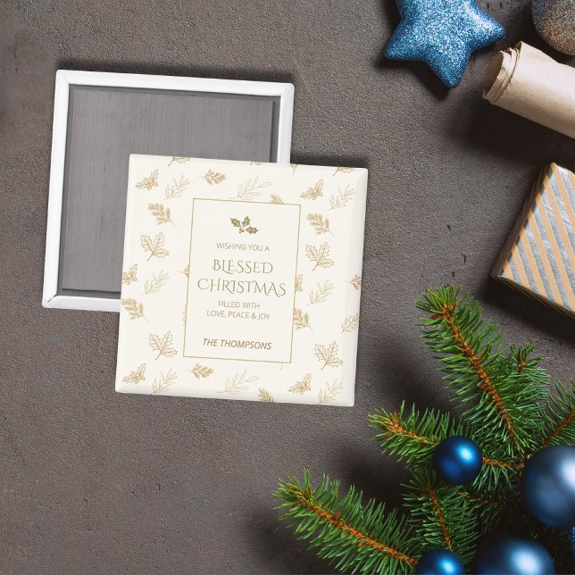 Aimant Élégantes feuilles d'hiver en or Noël (Créateur téléchargé)