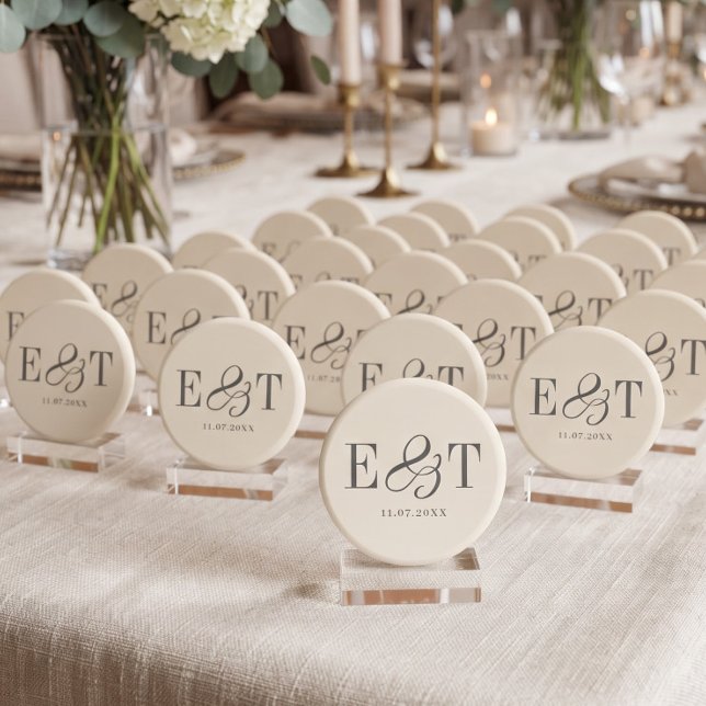 Aimant Élégantes Initiales de Mariage en Crème Douce (Créateur téléchargé)