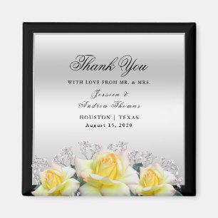 Aimant Élégantes Roses Chic Mariage Argent Remerciement C