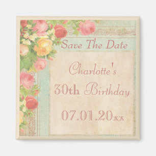 Aimant Élégantes Roses Vintage 30e Anniversaire Enregistr