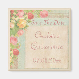 Aimant Élégantes Roses Vintage Quinceañera Enregistrez La