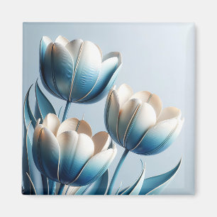 Aimant Élégantes tulipes bleues et blanches