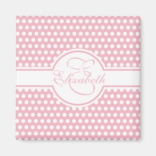 Aimant Élégants Pois blancs sur Monogramme rose (Devant)