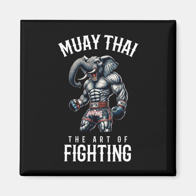 Aimant Élément Muay Thai - Kickboxing et éléphant thaï  (Devant)