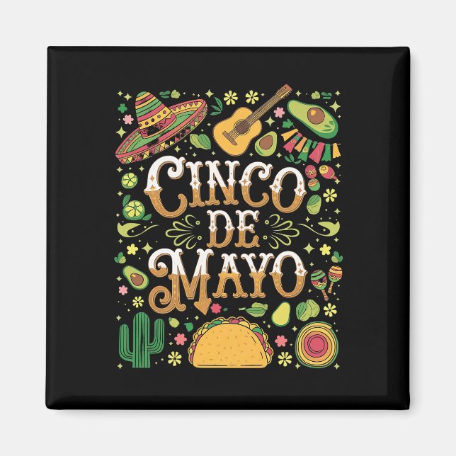 Aimant Éléments de fête mignons de la fête Cinco De Mayo (Devant)