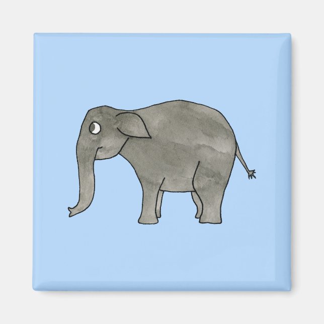 Aimant Eléphant asiatique, sur bleu clair. (Devant)
