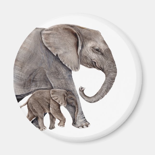 Aimant Eléphant avec bébé éléphant (Devant)