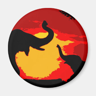 Aimant Eléphant, bébé éléphant et coucher de soleil