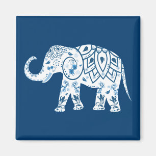Aimant Eléphant bleu à motif orné