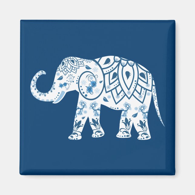 Aimant Eléphant bleu à motif orné (Devant)