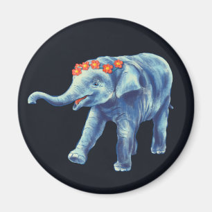 Aimant Eléphant Cute En Bleu Avec La Serre De Fleurs Enfa
