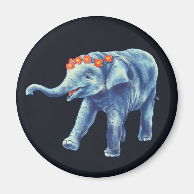Aimant Eléphant Cute En Bleu Avec La Serre De Fleurs Enfa (Devant)