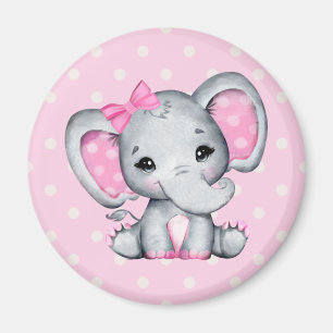 Aimant Eléphant de bébé rose mignon avec oreilles Poka Do