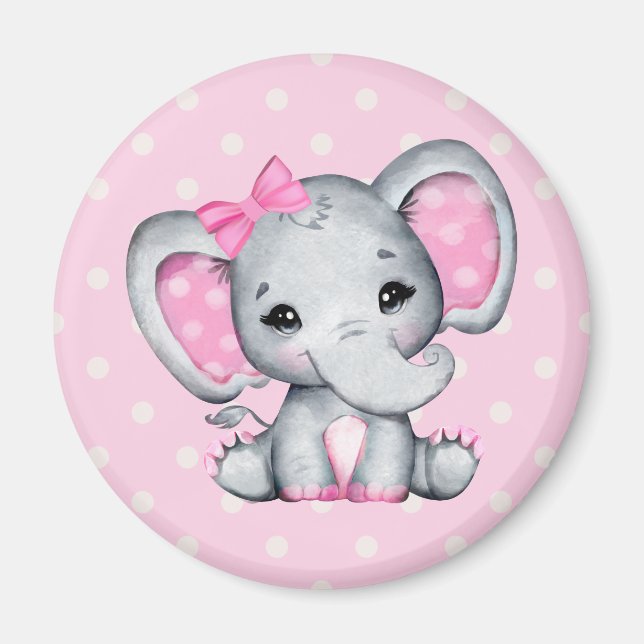 Aimant Eléphant de bébé rose mignon avec oreilles Poka Do (Devant)