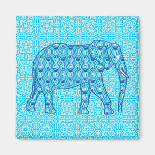 Aimant Éléphant fleur de lotus - turquoise