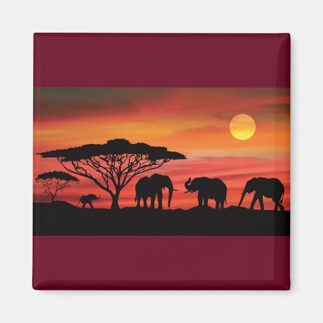 Aimant Eléphants et couchers de soleil (Devant)