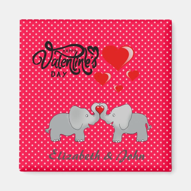Aimant Éléphants Romantiques & Cœurs Rouges Sur Points no (Devant)