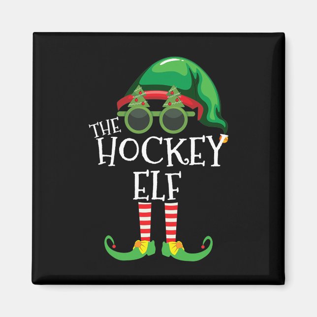 Aimant Elf de hockey Noël Pjs de groupe de fête appariés  (Devant)