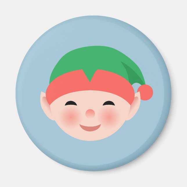 Aimant Elfe de Noël en Casquette vert sur bleu clair (Devant)