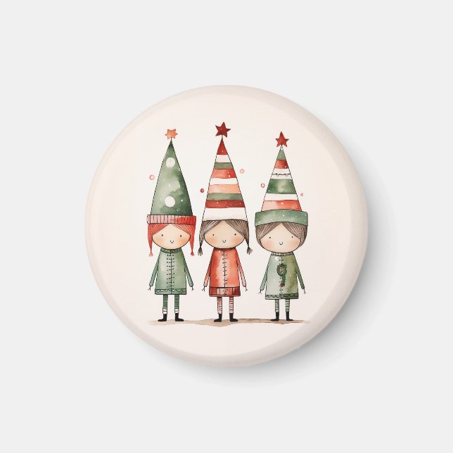 Aimant Elfes de Noël en Casquette festif (Devant)