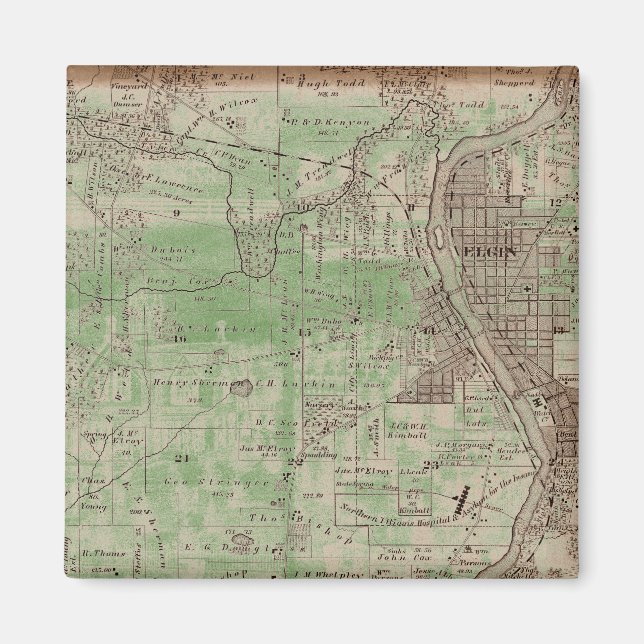 Aimant Elgin Illinois 1870 Plat Map Fox (Devant)