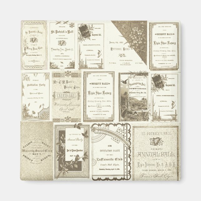 Aimant Elgin Illinois 1880's Club Invitations Sepia Paper (Devant)
