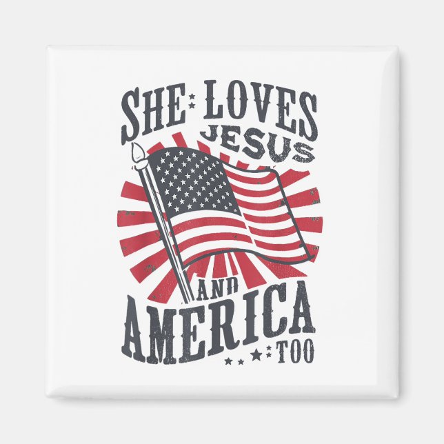 Aimant Elle Aime Jésus Et L'Amérique Aussi Drapeau Usa 4è (Devant)