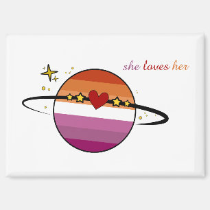 Aimant Elle aime son drapeau lesbien de coucher de soleil