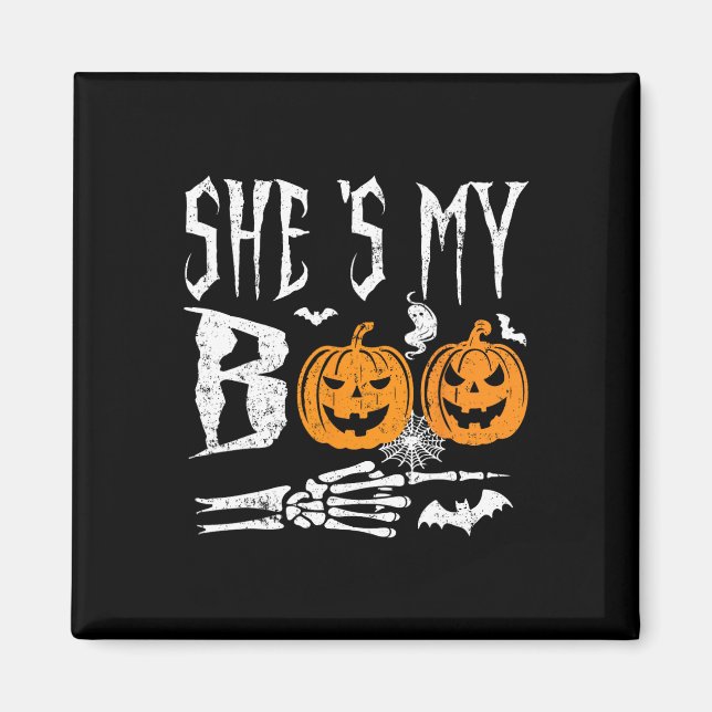 Aimant Elle est My Boo Skeleton Citrouille Halloween Matc (Devant)