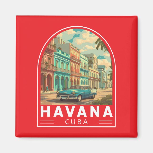 Aimant Emblème d'art de voyage à La Havane Cuba (Devant)