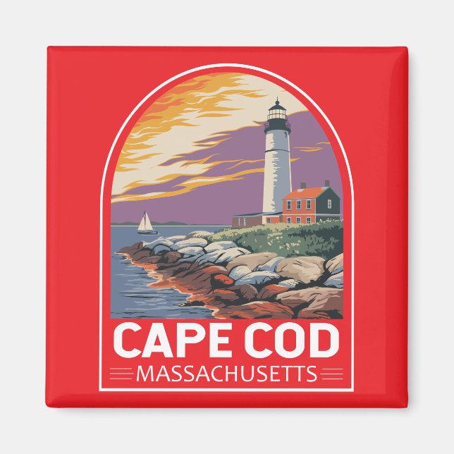 Aimant Emblème d'art de voyage Cape Cod Massachusetts (Devant)