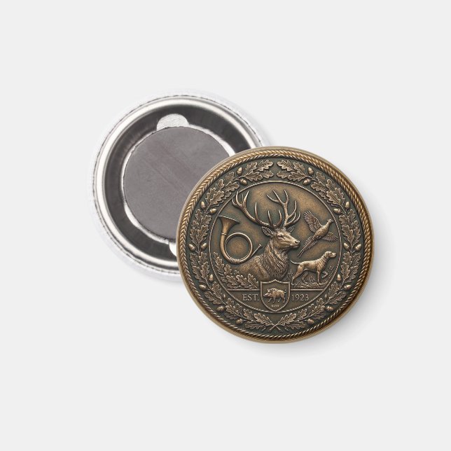 Aimant Emblème de chasse en bronze (Recto/Verso)