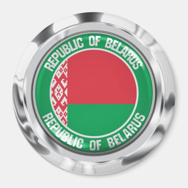 Aimant Emblème rond de la Biélorussie (Devant)