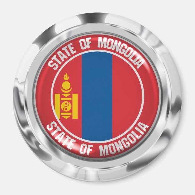 Aimant Emblème rond de Mongolie (Devant)
