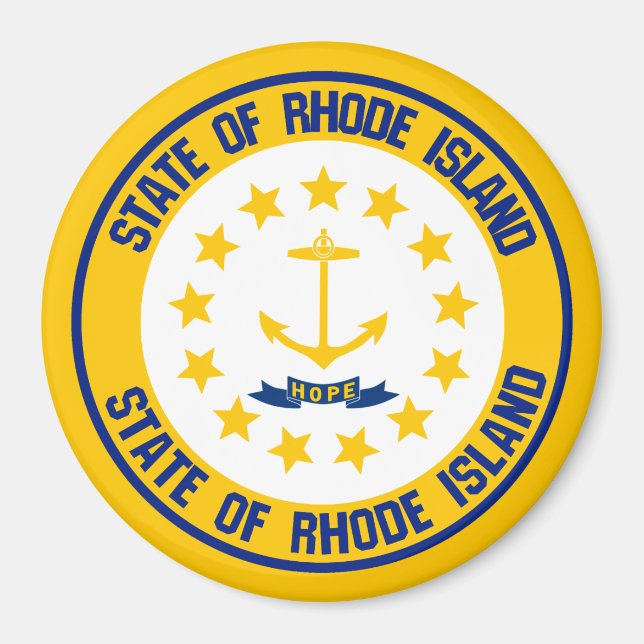 Aimant Emblème rond de Rhode Island (Devant)