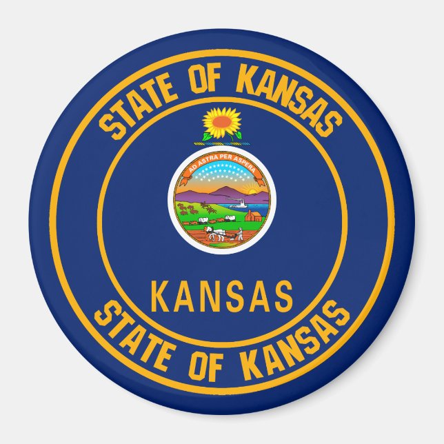 Aimant Emblème rond du Kansas (Devant)