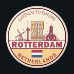 Aimant Emblème Skyline de Rotterdam Pays-Bas City<br><div class="desc">Design d'art minimaliste et coloré de Rotterdam avec monuments et monuments de la ville à Pays-Bas.</div>