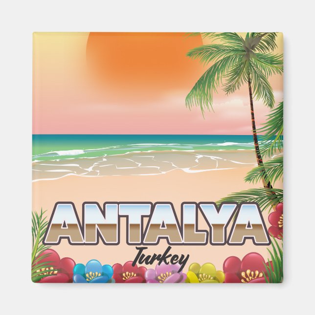 Aimant Empreinte d'affiche de voyage de plage d'Antalya T (Devant)