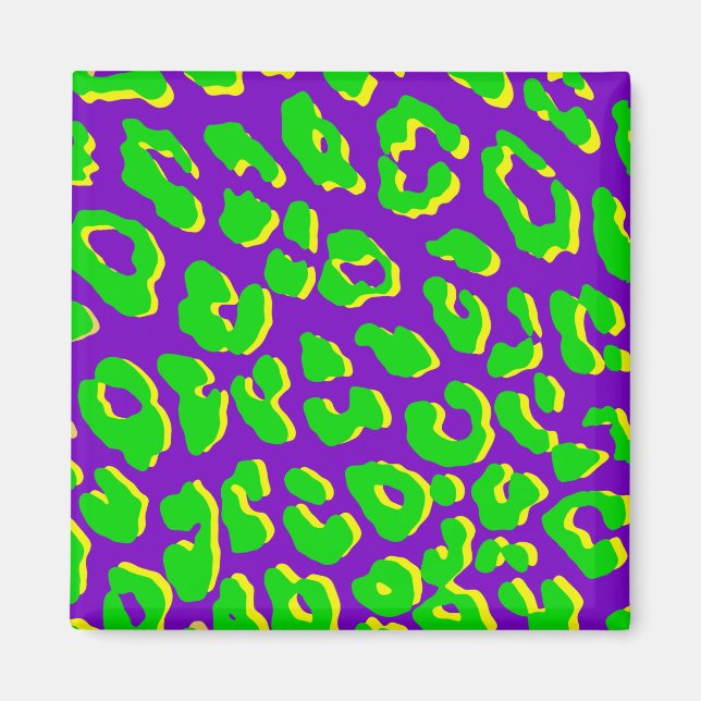 Aimant Empreinte de léopard vert violet jaune (Devant)