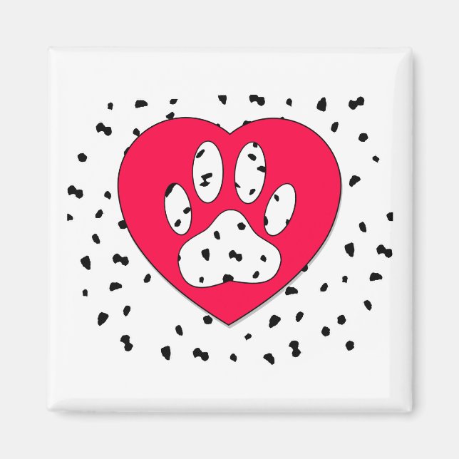 Aimant Empreinte de patte de Chien Dalmatien Dans Le Coeu (Devant)
