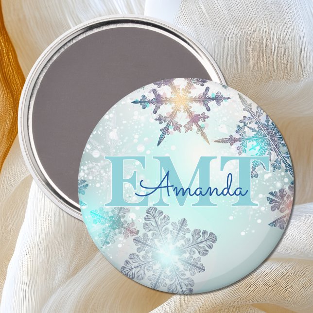 Aimant EMT Ice Blue Snowflake Personalized Name  (Créateur téléchargé)