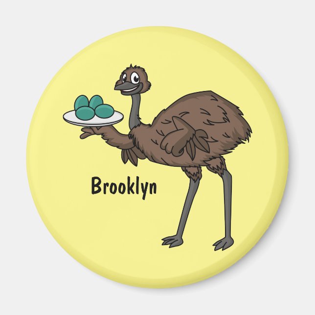 Aimant Emu with eggs cartoon illustration  (Devant)
