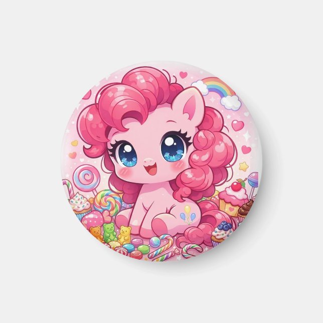 Aimant en forme de petit poney rose kawaii (Devant)