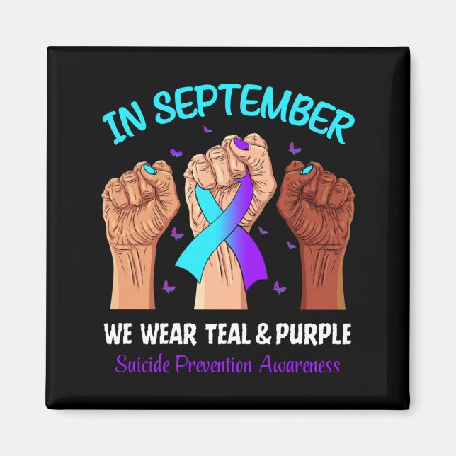 Aimant En septembre, portez du ruban sarcelle violet pour (Devant)