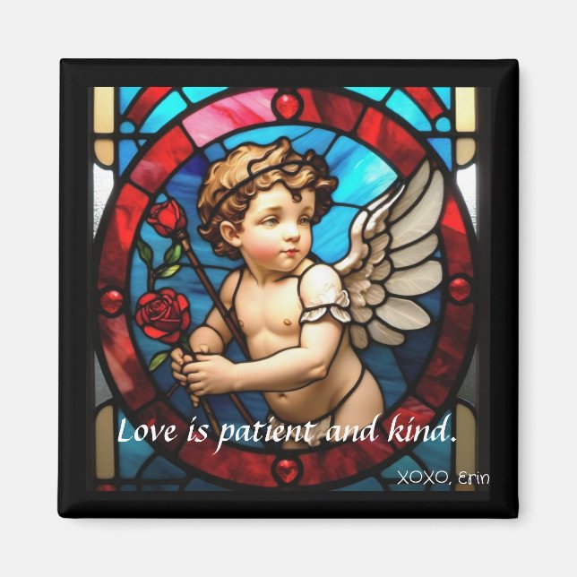 Aimant en verre tendu Cherub : L'amour est patient (Devant)